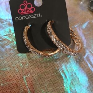 Paparazzi Gold Hoop Earrings with Rhinestones